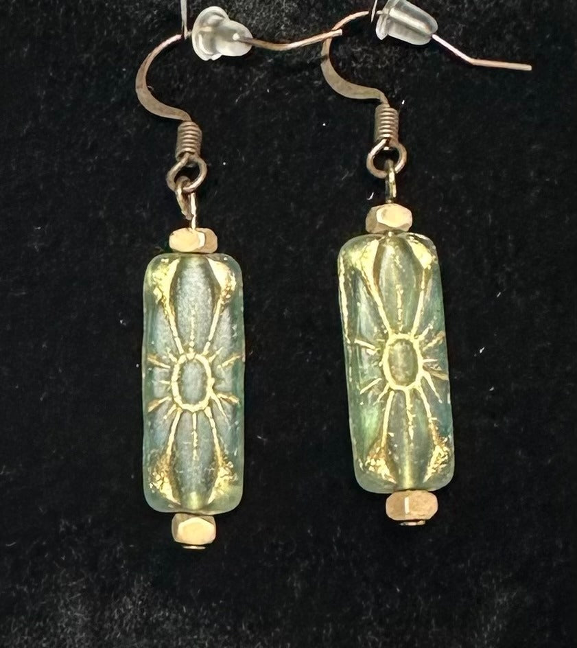 Czech Glass Aqua Rectangle Earrings