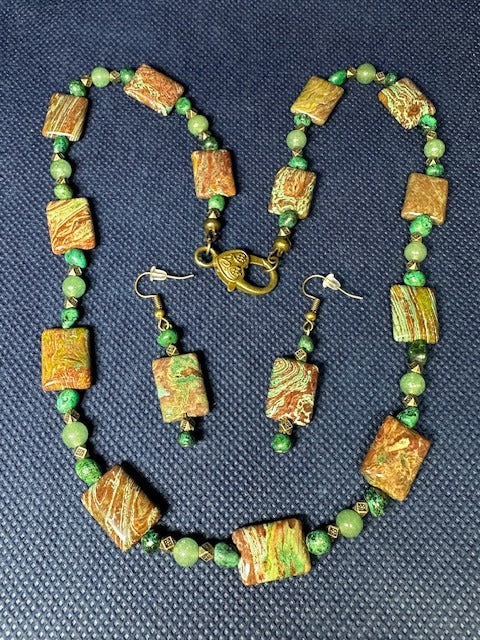 Blue Stripe Jasper Necklace Set