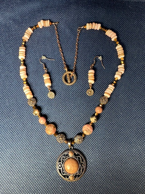 Shell Rondelle Nugget Necklace and Earrings