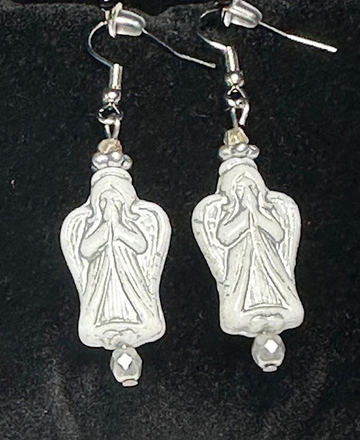 Czech Glass Angel Earrings With Silver Accents