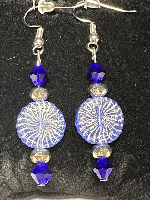 Czech Glass Blue Starburst Earrings