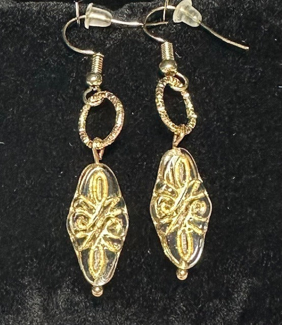 Czech Glass Transparent Diamond Shaped Earrings with Gold Accents